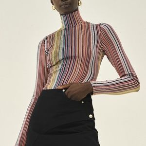 beaufille Rainbow "Mena" Woven Knit Turtleneck